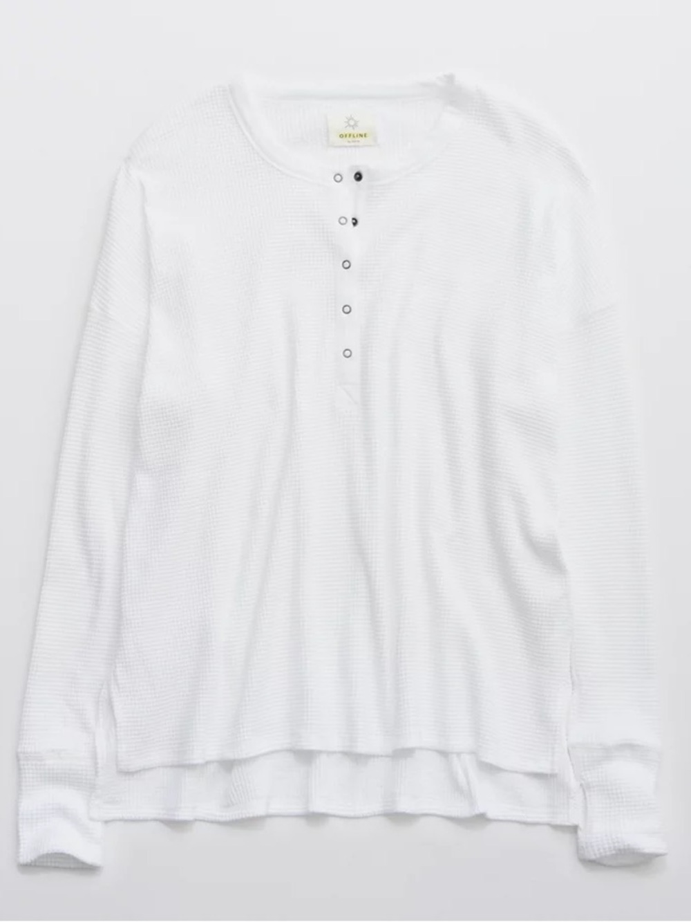 Aerie Offline White Waffle Henley Long Sleeve T-Shirt Small